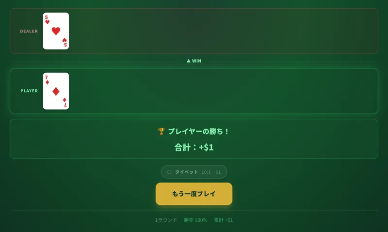 カジノ・ウォーのプレイ画面