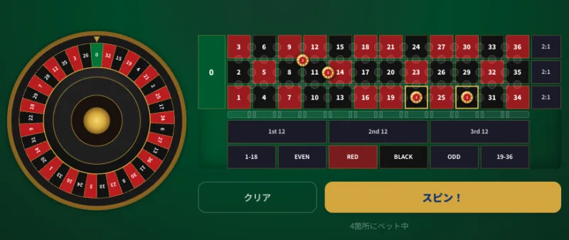 ルーレットのプレイ画面