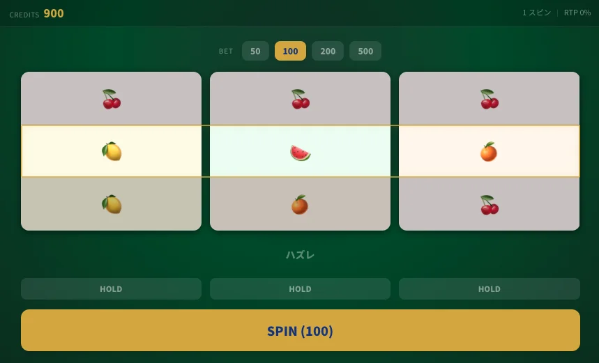 スロットマシンのプレイ画面